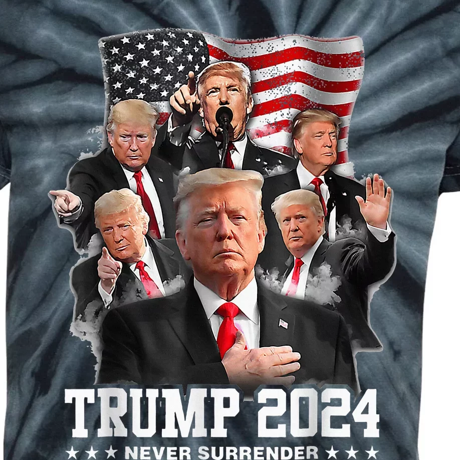 President Donald J Trump 2024 Never Surrender Kids Tie-Dye T-Shirt