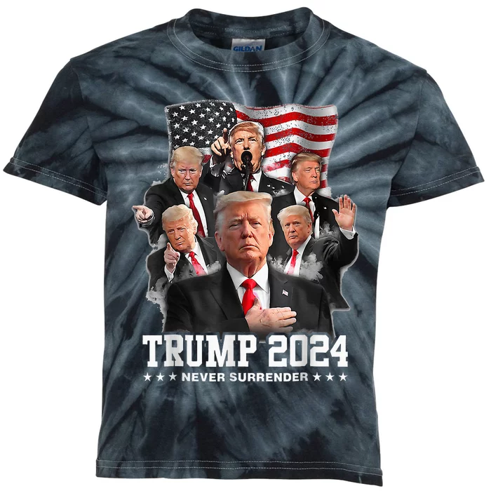 President Donald J Trump 2024 Never Surrender Kids Tie-Dye T-Shirt