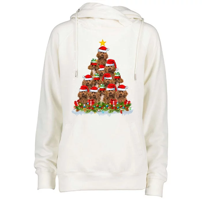 Poodle Dog Lover Xmas Tree Santa Christmas Poodle Gift Womens Funnel Neck Pullover Hood