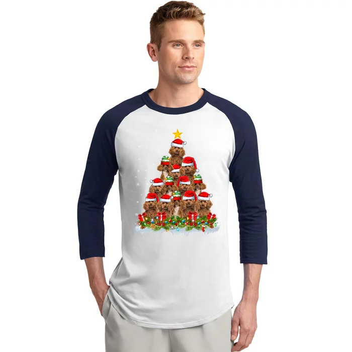 Poodle Dog Lover Xmas Tree Santa Christmas Poodle Gift Baseball Sleeve Shirt