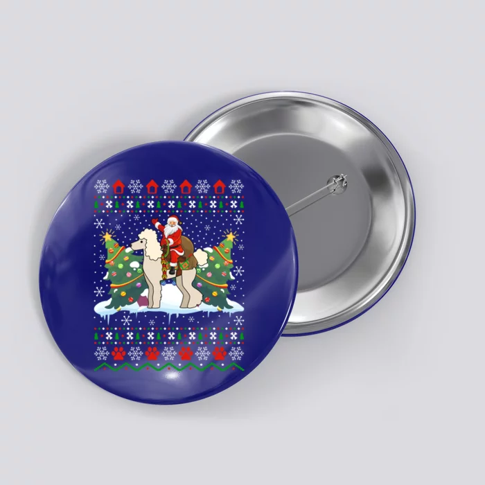 Poodle Dog Lover Xmas Ugly Santa Riding Poodle Christmas Gift Button