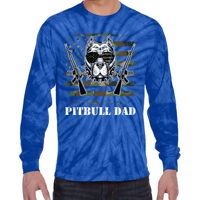 Pitbull Dad Like A Regular Dad But Cooler Guns American Flag Cute Gift Tie-Dye Long Sleeve Shirt