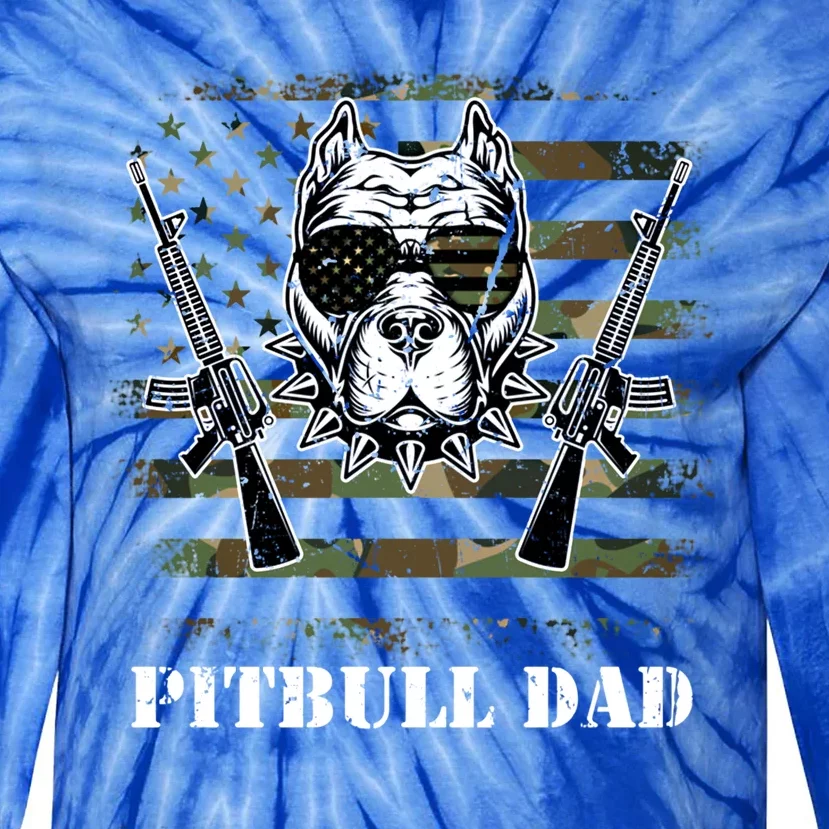 Pitbull Dad Like A Regular Dad But Cooler Guns American Flag Cute Gift Tie-Dye Long Sleeve Shirt