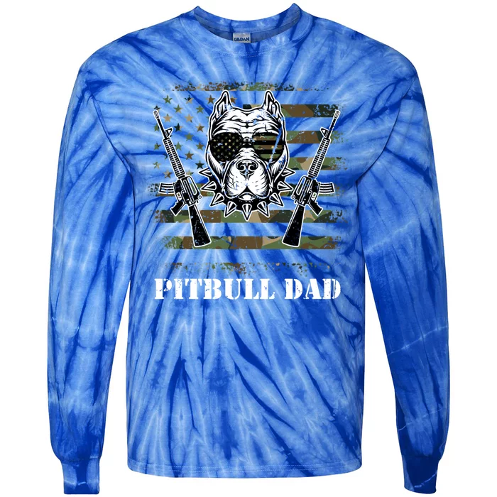 Pitbull Dad Like A Regular Dad But Cooler Guns American Flag Cute Gift Tie-Dye Long Sleeve Shirt