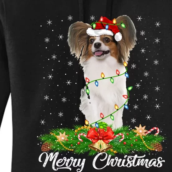 Papillon Dog Lover Matching Santa Hat Papillon Christmas Long Sleeve Women's Pullover Hoodie