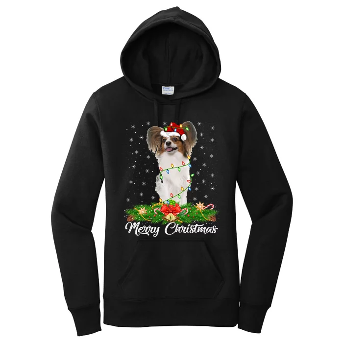 Papillon Dog Lover Matching Santa Hat Papillon Christmas Long Sleeve Women's Pullover Hoodie