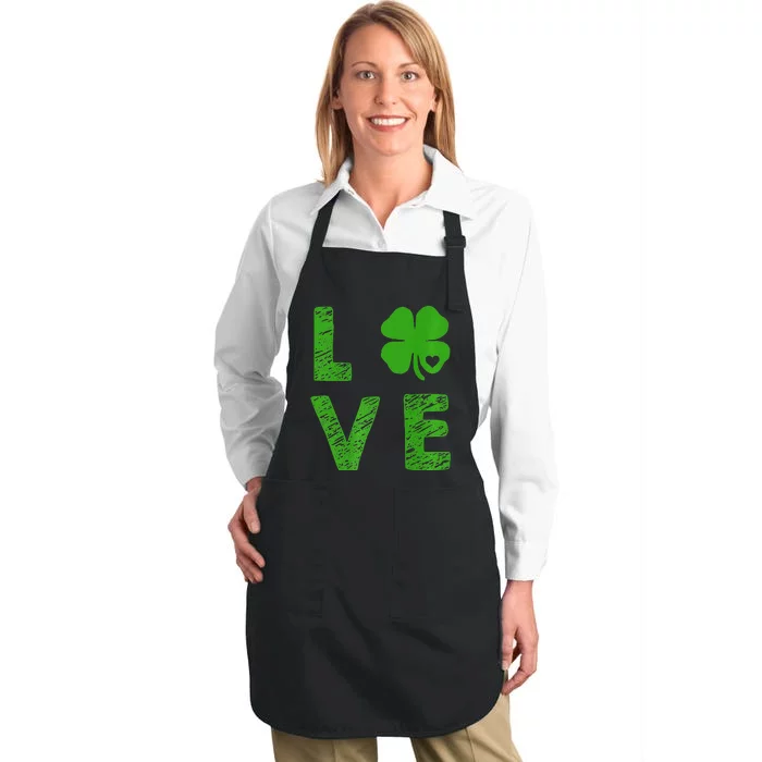 Patrick Day. LOVE Clover Shamrock Saint Patrick's Day Full-Length Apron With Pocket