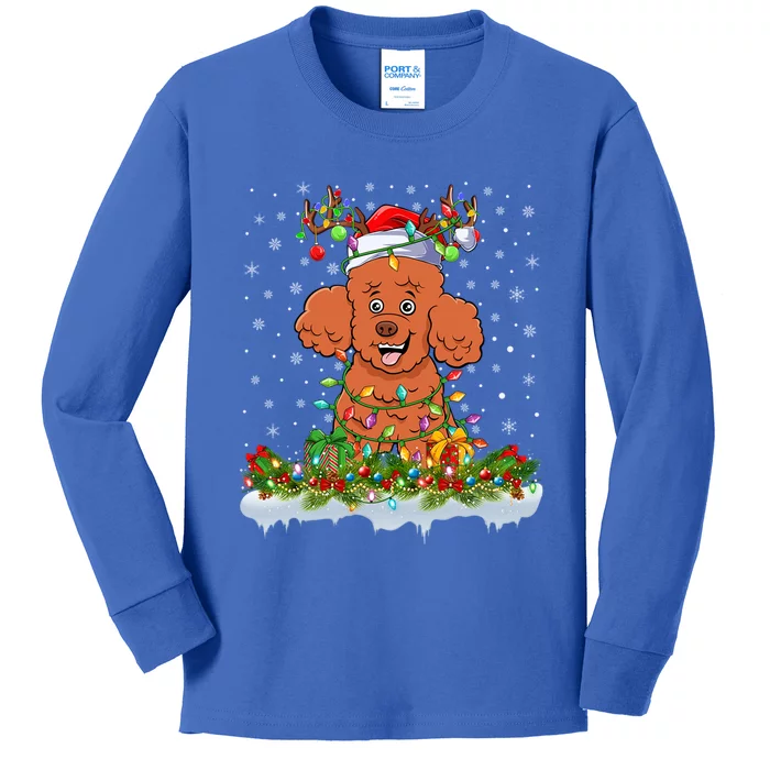 Poodle Dog Lover Xmas Lighting Santa Poodle Christmas Gift Kids Long Sleeve Shirt