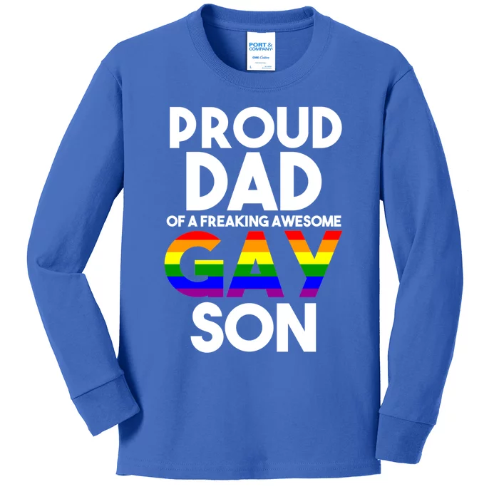 Proud Dad Lgbtq Ally Gift Free Dad Hugs Pride Gay Son Funny Gift Kids Long Sleeve Shirt