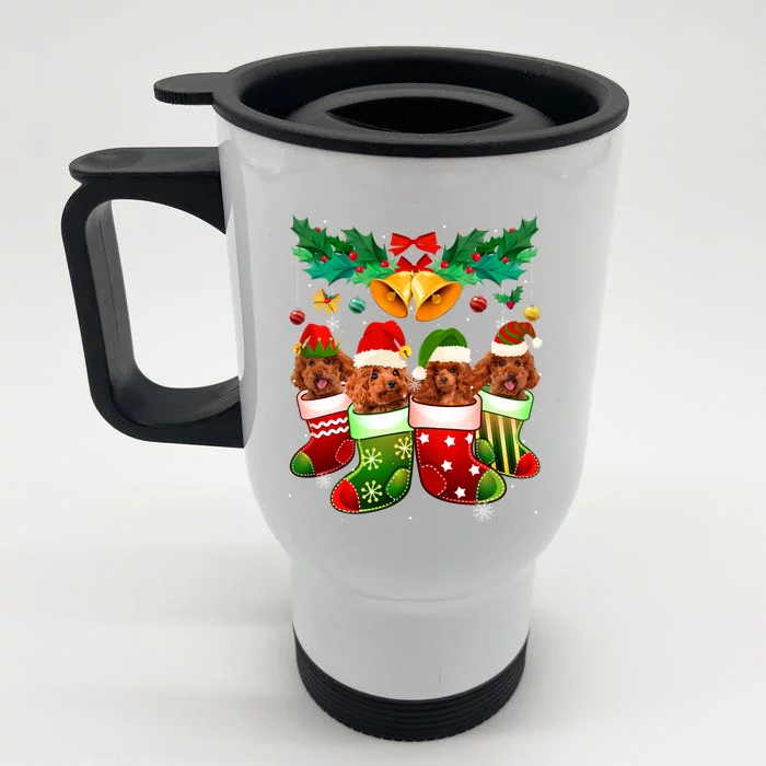 Poodle Dog Lover Christmas Socks Funny Xmas Pajama Gift Front & Back Stainless Steel Travel Mug