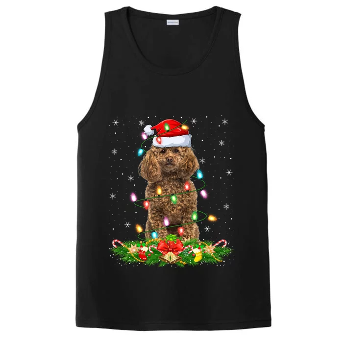 Poodle Dog Lover Lighting Xmas Santa Poodle Christmas Gift Performance Tank