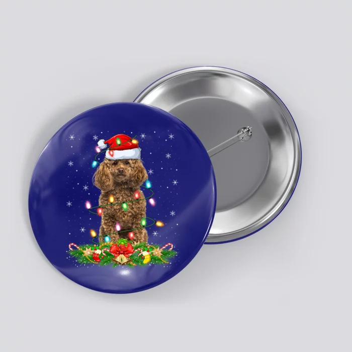 Poodle Dog Lover Lighting Xmas Santa Poodle Christmas Gift Button