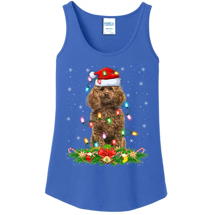 Poodle Dog Lover Lighting Xmas Santa Poodle Christmas Gift Ladies Essential Tank