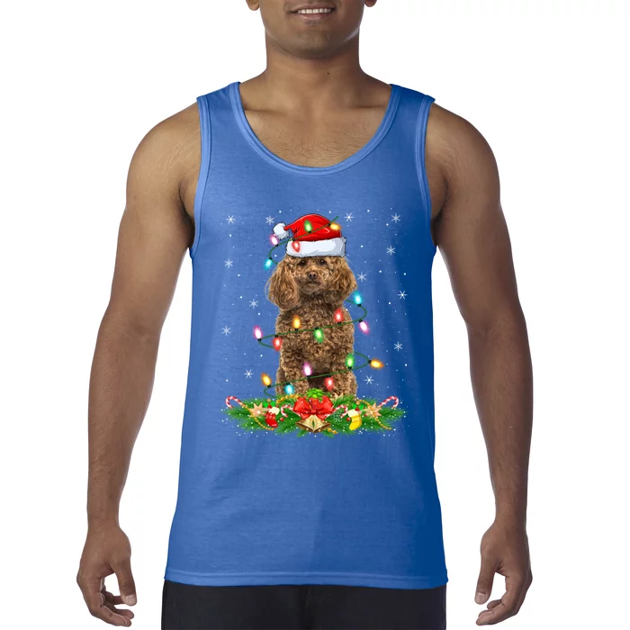 Poodle Dog Lover Lighting Xmas Santa Poodle Christmas Gift Tank Top