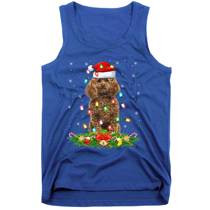 Poodle Dog Lover Lighting Xmas Santa Poodle Christmas Gift Tank Top