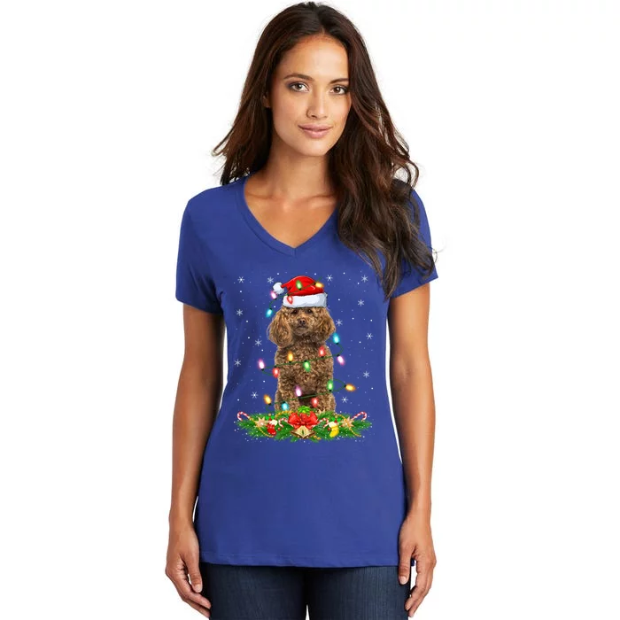 Poodle Dog Lover Lighting Xmas Santa Poodle Christmas Gift Women's V-Neck T-Shirt