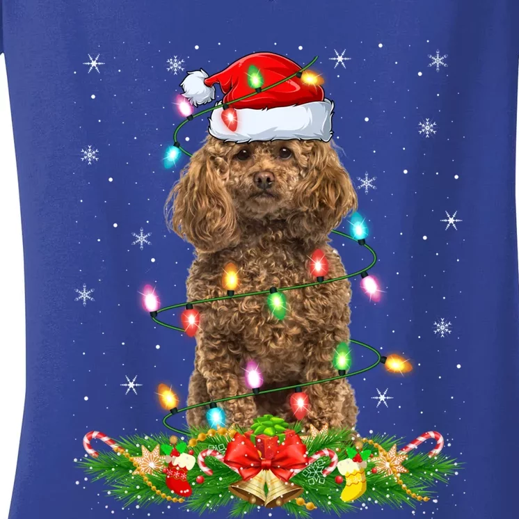 Poodle Dog Lover Lighting Xmas Santa Poodle Christmas Gift Women's V-Neck T-Shirt