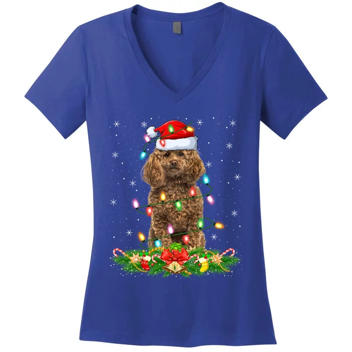 Poodle Dog Lover Lighting Xmas Santa Poodle Christmas Gift Women's V-Neck T-Shirt