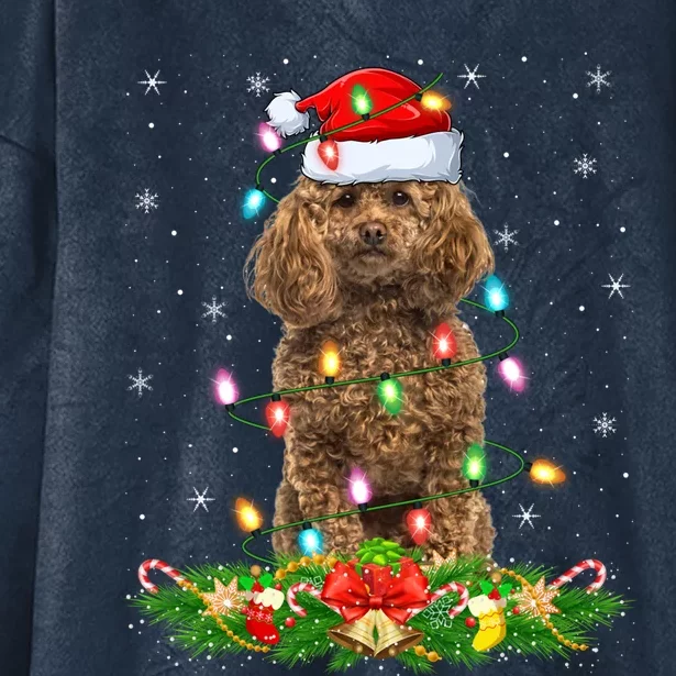 Poodle Dog Lover Lighting Xmas Santa Poodle Christmas Gift Hooded Wearable Blanket