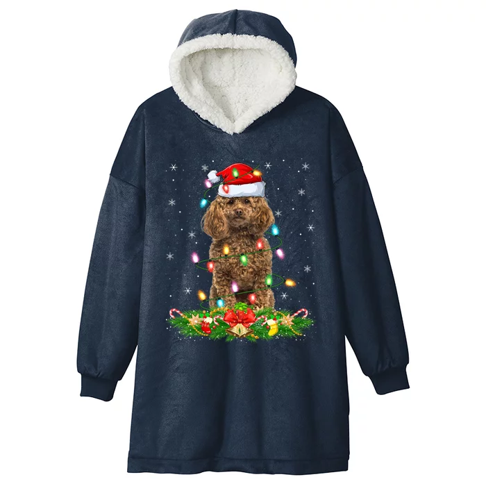 Poodle Dog Lover Lighting Xmas Santa Poodle Christmas Gift Hooded Wearable Blanket