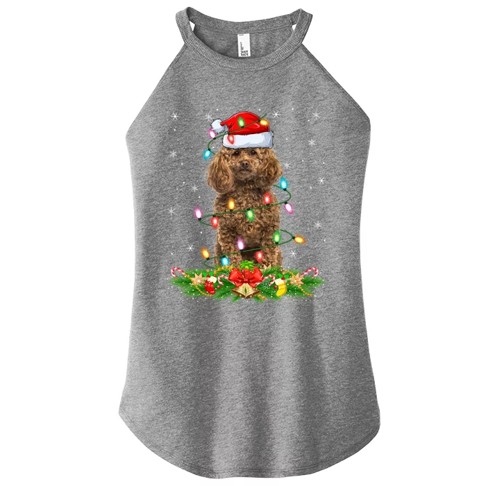 Poodle Dog Lover Lighting Xmas Santa Poodle Christmas Gift Women’s Perfect Tri Rocker Tank