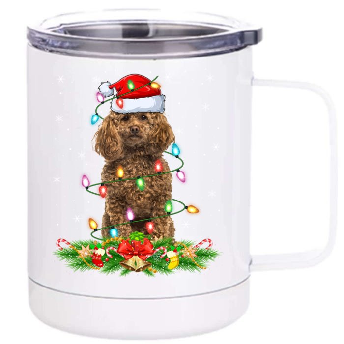 Poodle Dog Lover Lighting Xmas Santa Poodle Christmas Gift Front & Back 12oz Stainless Steel Tumbler Cup