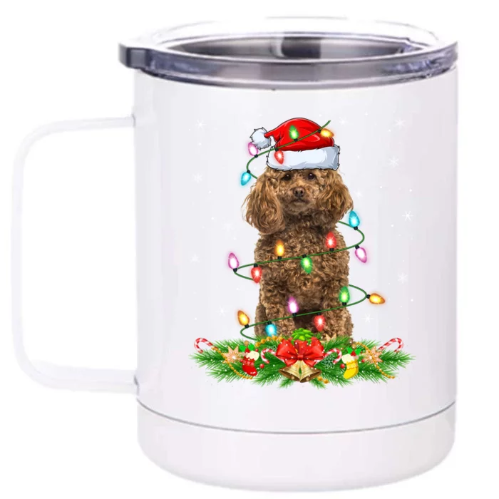 Poodle Dog Lover Lighting Xmas Santa Poodle Christmas Gift Front & Back 12oz Stainless Steel Tumbler Cup