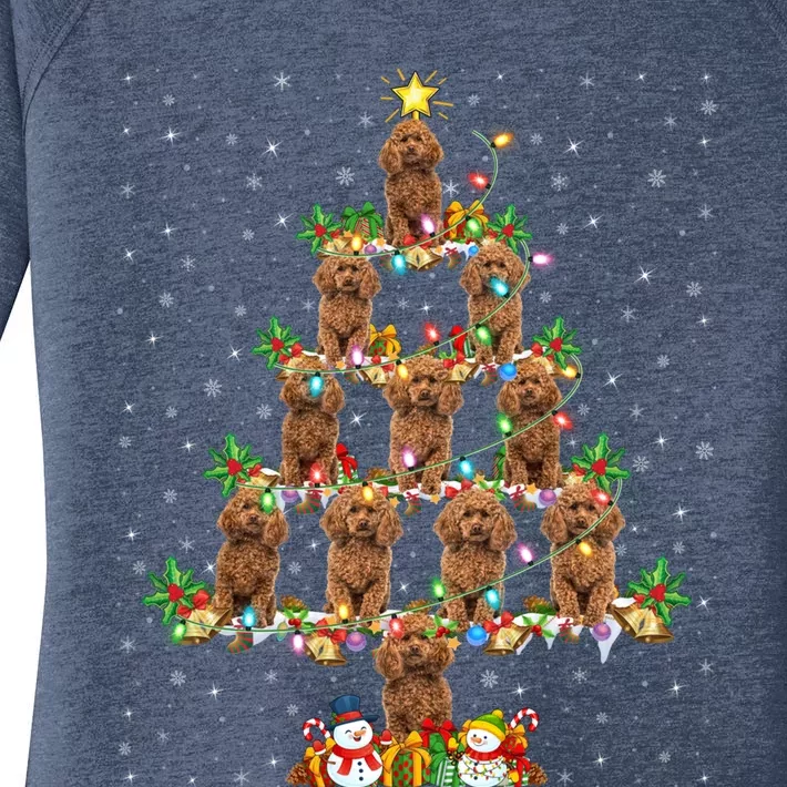 Poodle Dog Lover Xmas Lighting Poodle Christmas Tree Gift Women's Perfect Tri Tunic Long Sleeve Shirt