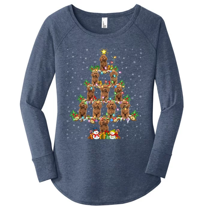 Poodle Dog Lover Xmas Lighting Poodle Christmas Tree Gift Women's Perfect Tri Tunic Long Sleeve Shirt