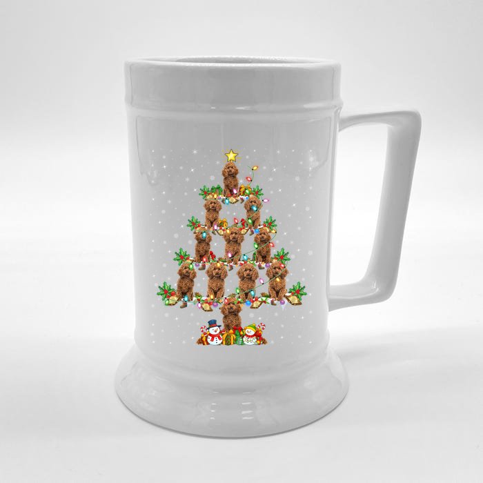 Poodle Dog Lover Xmas Lighting Poodle Christmas Tree Gift Front & Back Beer Stein