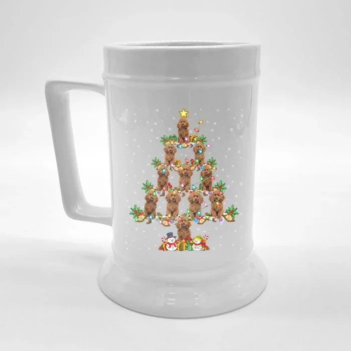 Poodle Dog Lover Xmas Lighting Poodle Christmas Tree Gift Front & Back Beer Stein