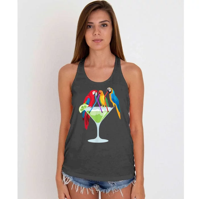 Parrots Drinking Margarita Tropical Vacation Hawaiian Birds Women's Knotted Racerback Tank