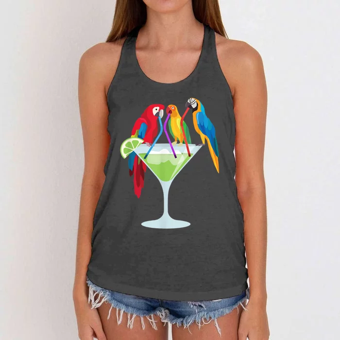 Parrots Drinking Margarita Tropical Vacation Hawaiian Birds Women's Knotted Racerback Tank