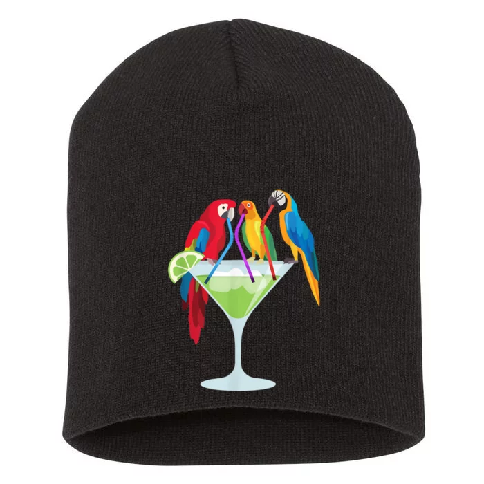 Parrots Drinking Margarita Tropical Vacation Hawaiian Birds Short Acrylic Beanie