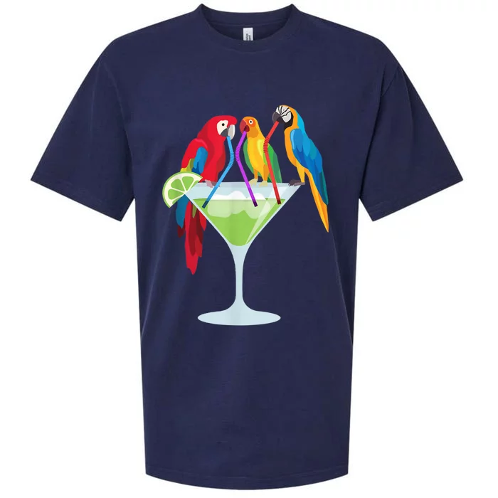 Parrots Drinking Margarita Tropical Vacation Hawaiian Birds Sueded Cloud Jersey T-Shirt