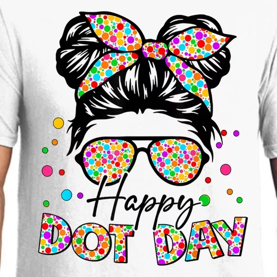 Polka Dot Messy Bun Teacher Happy Dot Day Gift Pajama Set