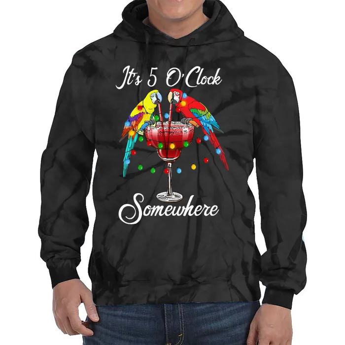 Parrots Drinking Margarita It's 5 O'clock Somewhere Tie Dye Hoodie