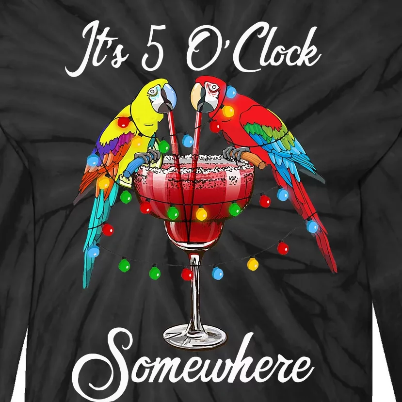 Parrots Drinking Margarita It's 5 O'clock Somewhere Tie-Dye Long Sleeve Shirt