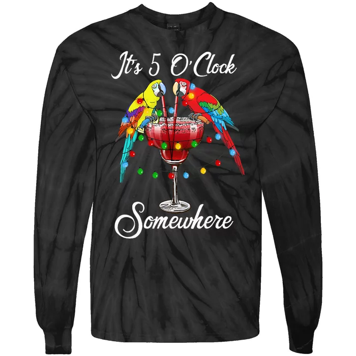 Parrots Drinking Margarita It's 5 O'clock Somewhere Tie-Dye Long Sleeve Shirt