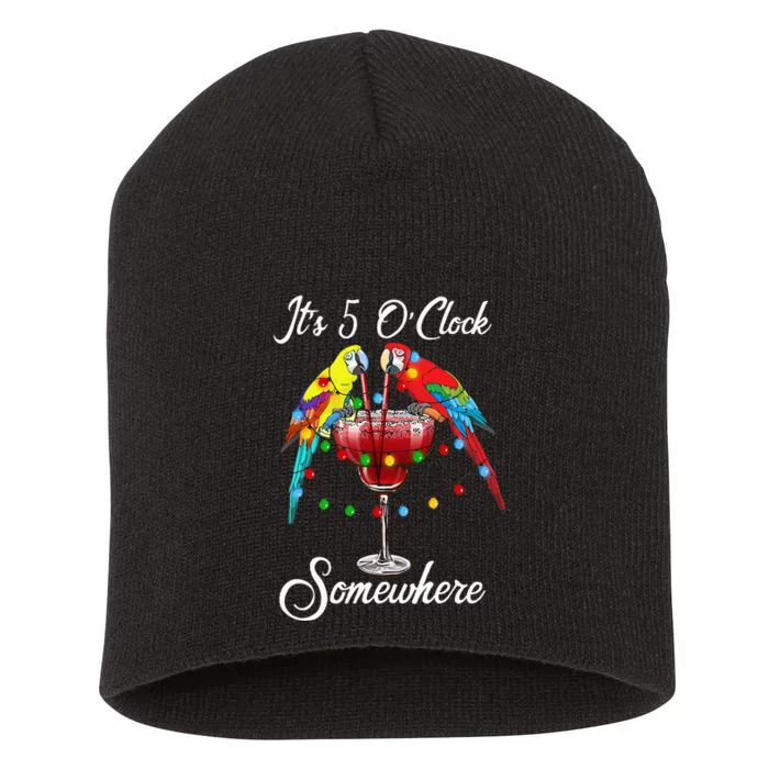 Parrots Drinking Margarita It's 5 O'clock Somewhere Short Acrylic Beanie