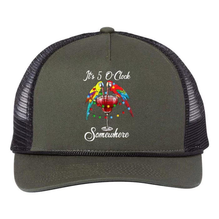 Parrots Drinking Margarita It's 5 O'clock Somewhere Retro Rope Trucker Hat Cap