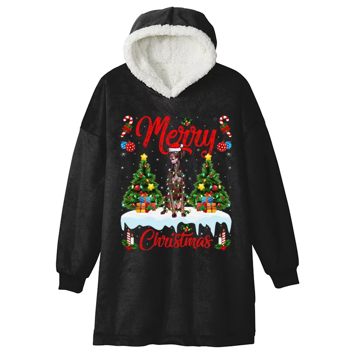 Pointing Dog Merry Christmas Tree Lighting Pointing Dog Xmas Hooded Wearable Blanket