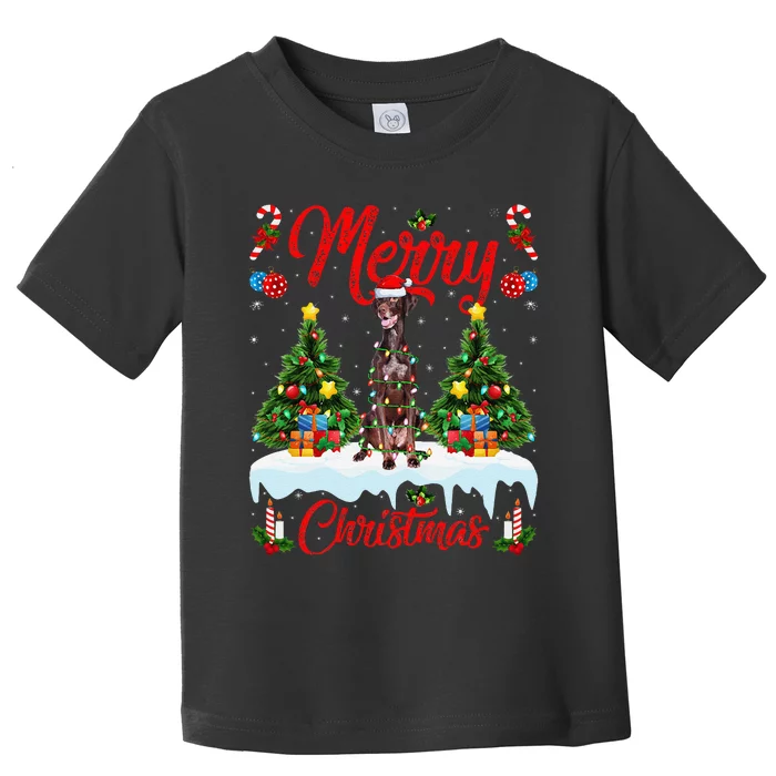 Pointing Dog Merry Christmas Tree Lighting Pointing Dog Xmas Toddler T-Shirt