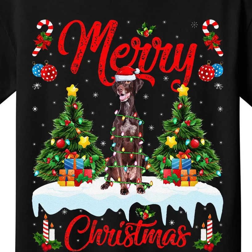 Pointing Dog Merry Christmas Tree Lighting Pointing Dog Xmas Kids T-Shirt