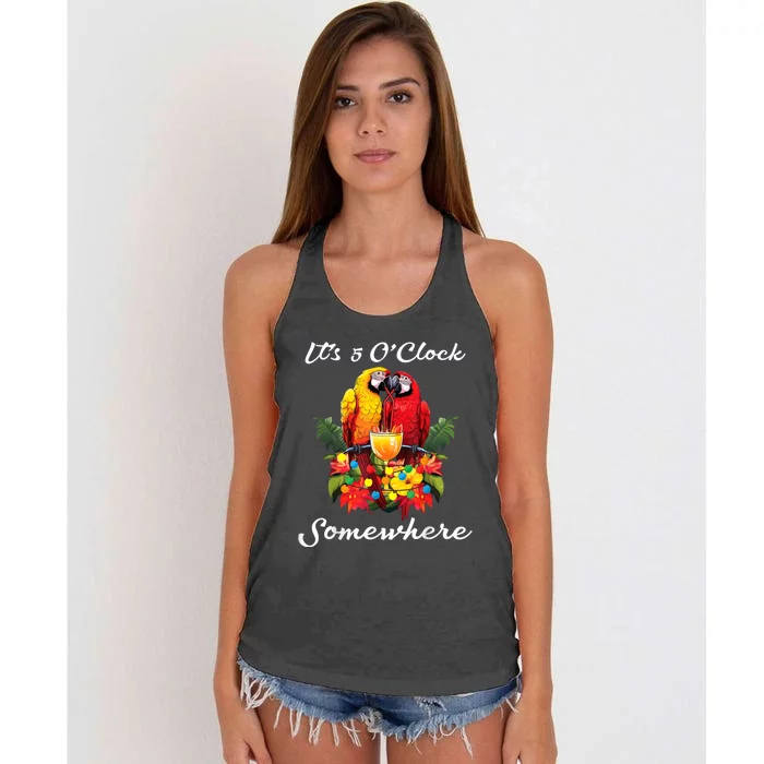 Parrots Drinking Margarita Its 5 Oclock Somewhere Funny Women's Knotted Racerback Tank