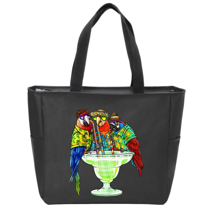 Parrots Drinking Margarita Hawaiian Vacation Birds Zip Tote Bag