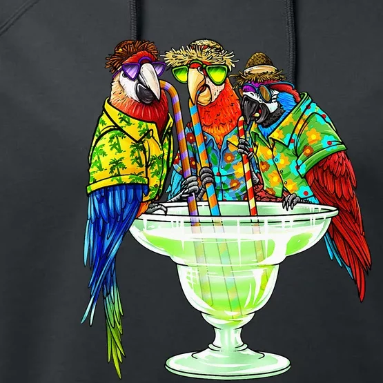 Parrots Drinking Margarita Hawaiian Vacation Birds Performance Fleece Hoodie