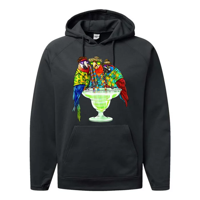 Parrots Drinking Margarita Hawaiian Vacation Birds Performance Fleece Hoodie