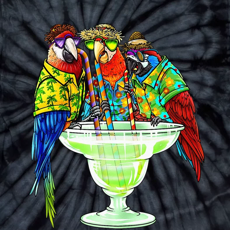 Parrots Drinking Margarita Hawaiian Vacation Birds Tie-Dye T-Shirt