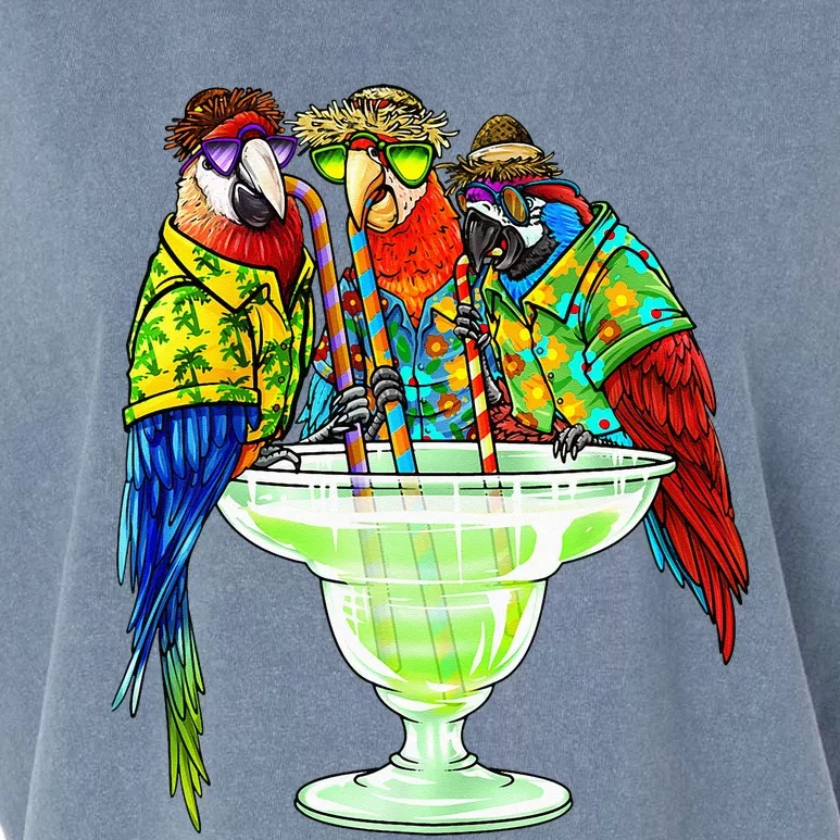 Parrots Drinking Margarita Hawaiian Vacation Birds Garment-Dyed Women's Muscle Tee